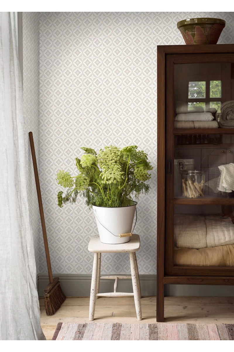 Boras Skandináv rácsos fehér vlies tapéta Loka White 53 cm X 10 m