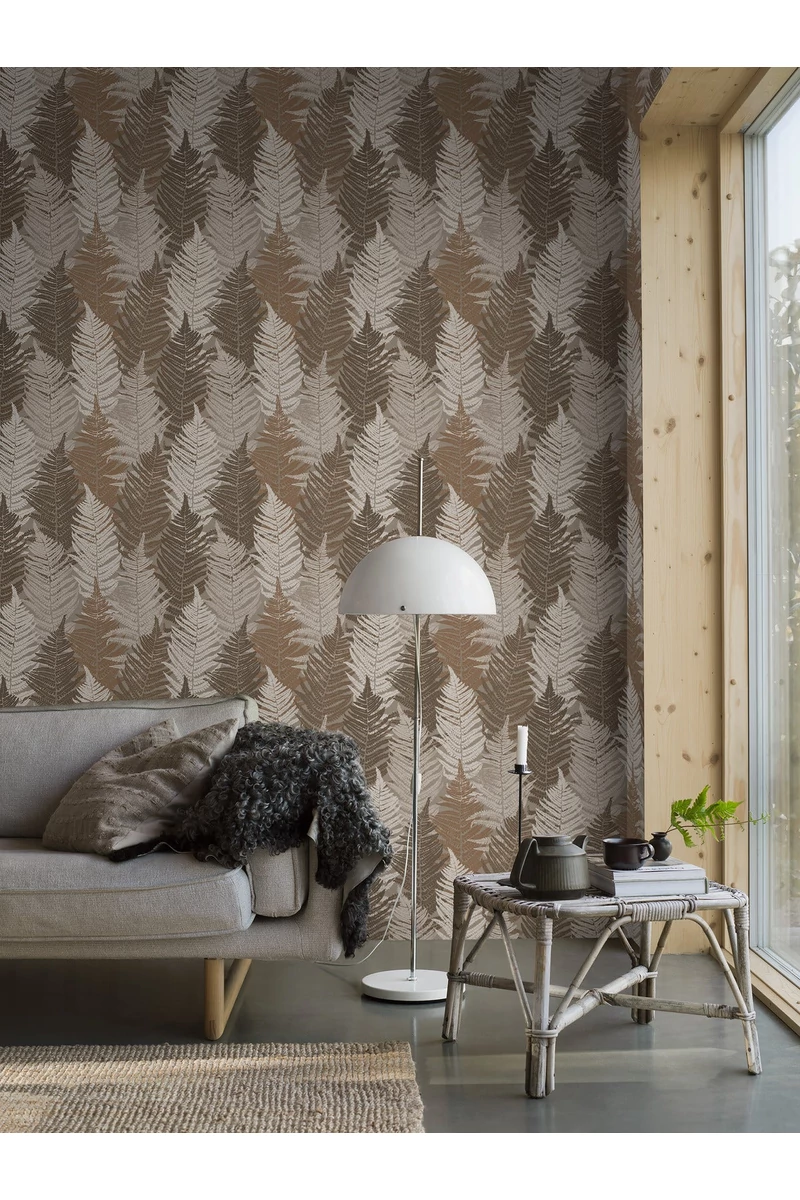 Boras Páfrányos modern barna vlies tapéta Fern Forest Brown 53 cm X 10 m