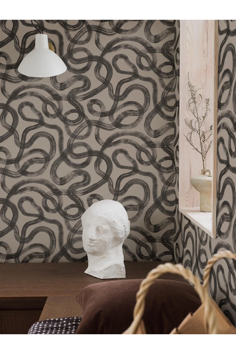 Boras Hullámos bézs-fekete vlies tapéta Curve Beige 53 cm X 10 m