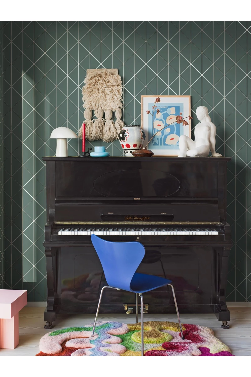 Boras Geometriai mintás glamúr zöld vlies tapéta Diamonds Green 53 cm X 10 m