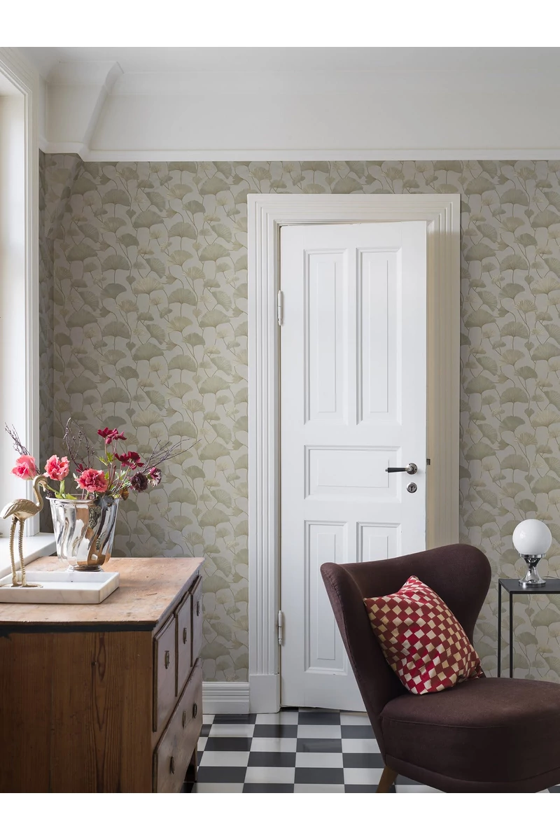 Boras Ginko mintás modern zöld vlies tapéta Sophia Green 53 cm X 10 m