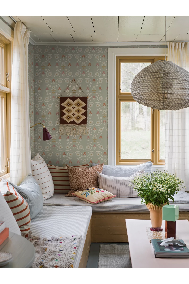 Boras Virág mintás vintage zöld vlies tapéta Isolde 53 cm X 10 m