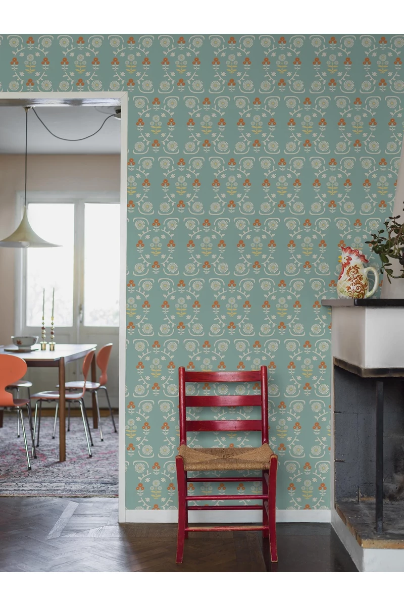 Boras Virág mintás vintage kék vlies tapéta Isolde 53 cm X 10 m