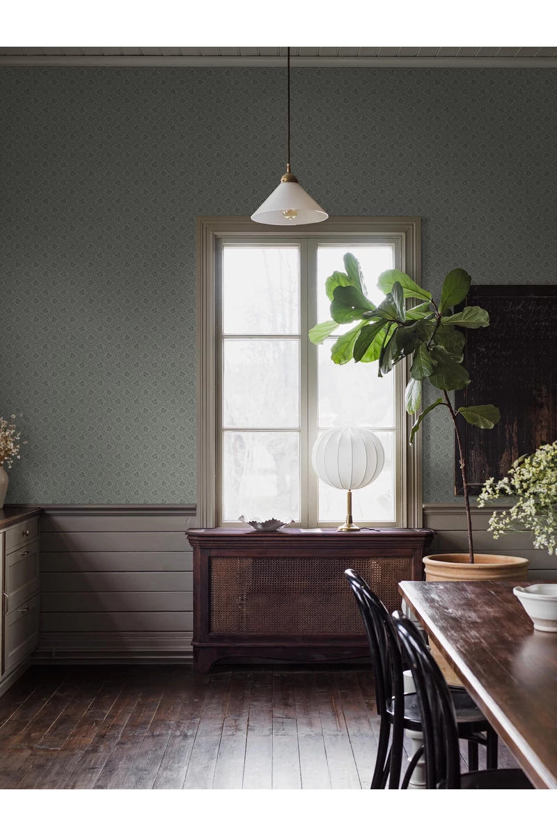 Boras Klasszikus skandináv zöld vlies tapéta Idun Green 53 cm X 10 m