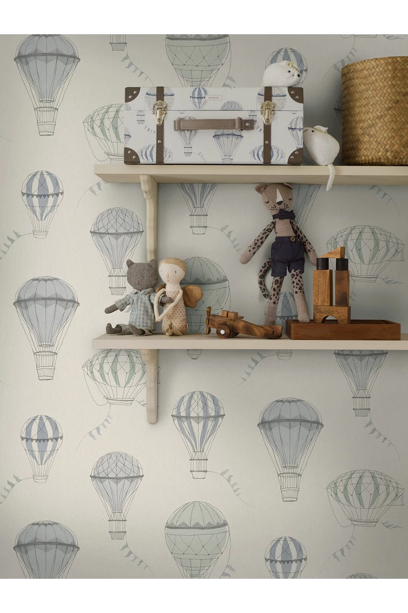Boras Hőlégballonos kék vlies gyerek tapéta Up In The Sky Multi 53 cm X 10 m