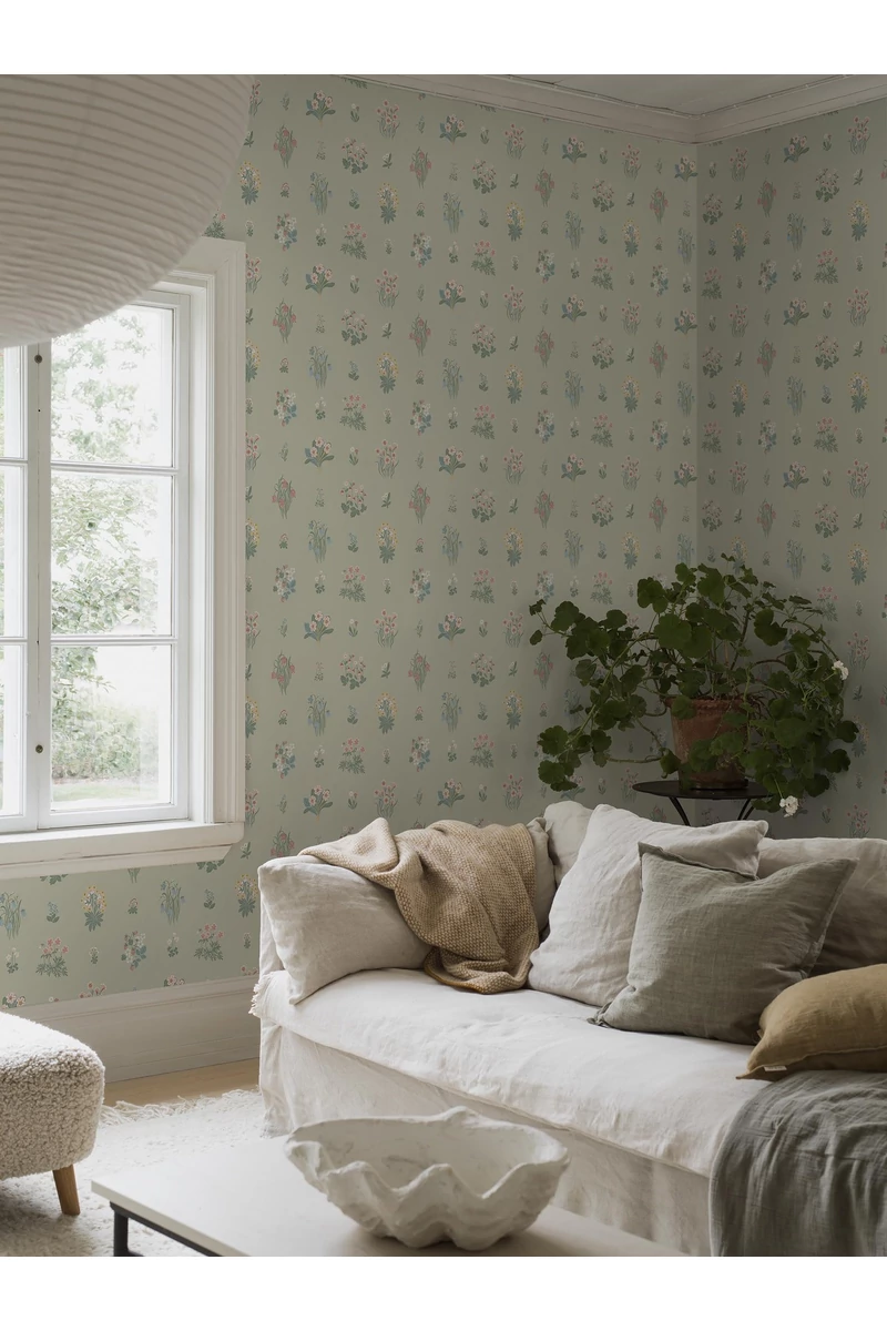 Boras Vintage virágos zöld vlies tapéta Ängsflora Green 53 cm X 10 m