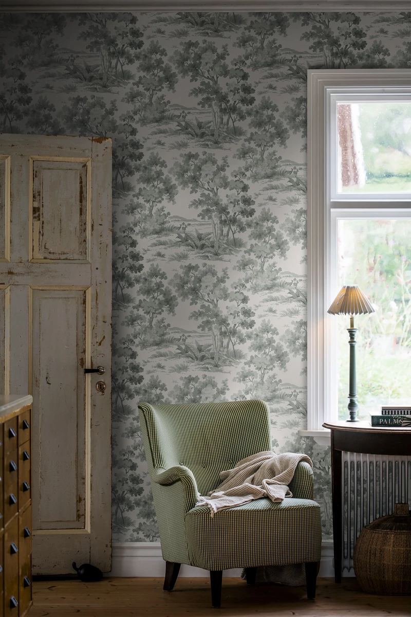Boras Klasszikus erdő mintás zöld vlies tapéta Countryside Morning Green 53 cm X 10 m