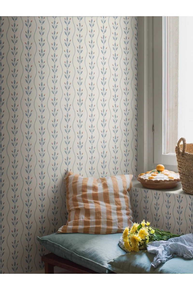 Boras Hullámos skandináv kék vlies taptéa Flower Buds Blue 53 cm X 10 m