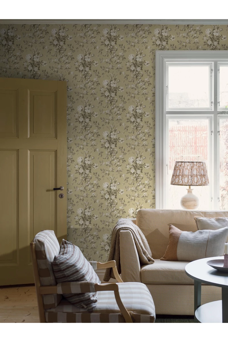 Boras Klasszikus virágcsokros sárga vlies tapéta Tullgarn Yellow 53 cm X 10 m