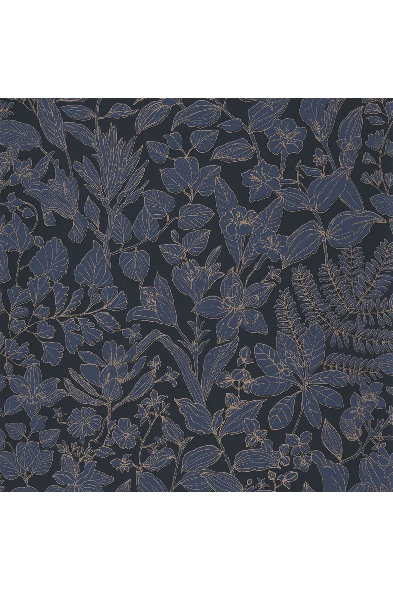 Casadeco Botanikai mintás modern sötétkék vlies tapéta Esquisse Bleu Encre 53 cm X 10 m