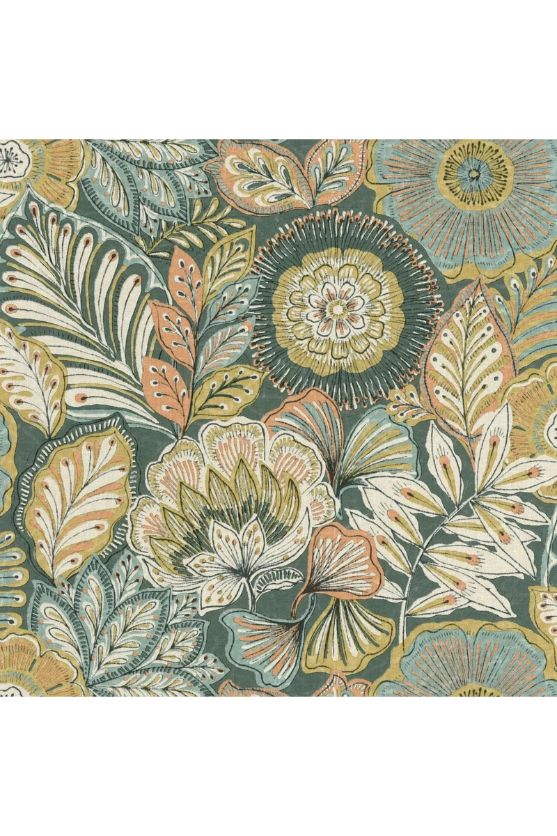 Casadeco Szövethatású virág mintás sárga-zöld vinyl tapéta Batik Vert Canopee 53 cm X 10 m