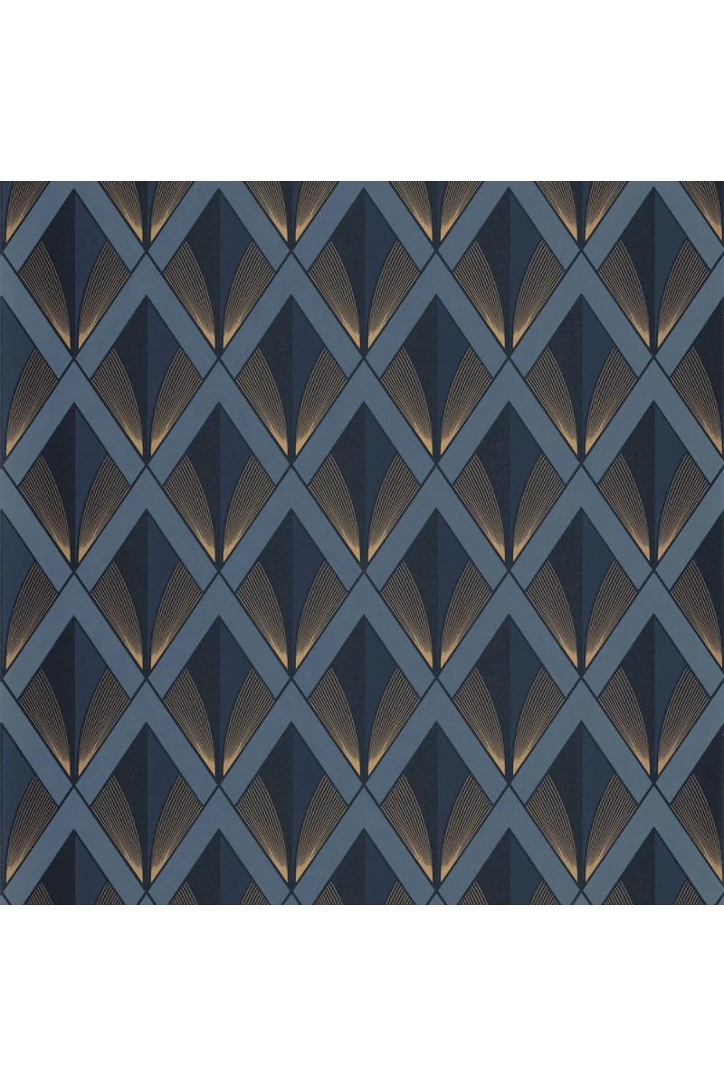 Casadeco Art deco elegáns arany-kék vlies tapéta Chrysler Bleu Orage 53 cm X 10 m