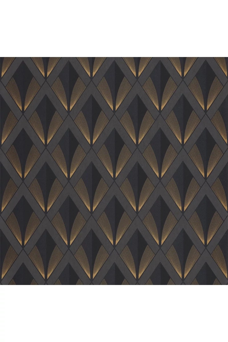 Casadeco Art deco elegáns arany-fekete vlies tapéta Chrysler Noir Reglisse 53 cm X 10 m