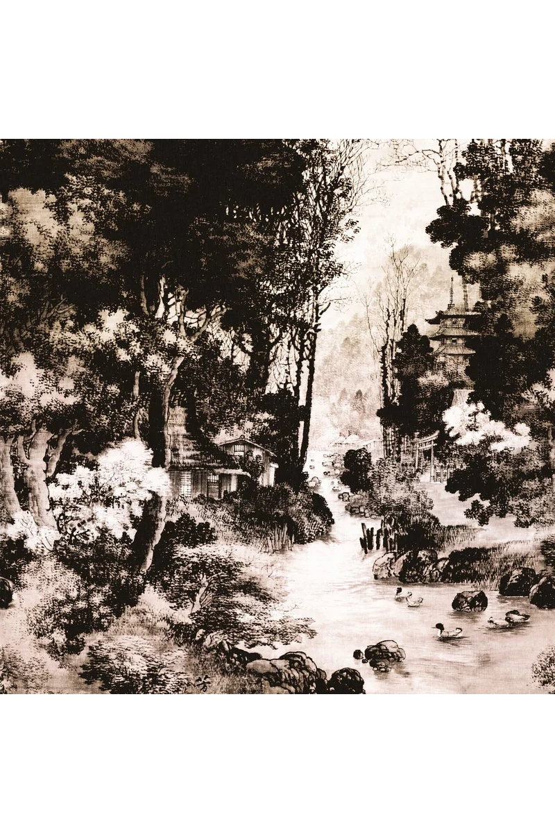Casadeco Szépiás vlies poszter panel japán erdei ösvénnyel Pavillon D'or Sepia 50 cm X 3 m