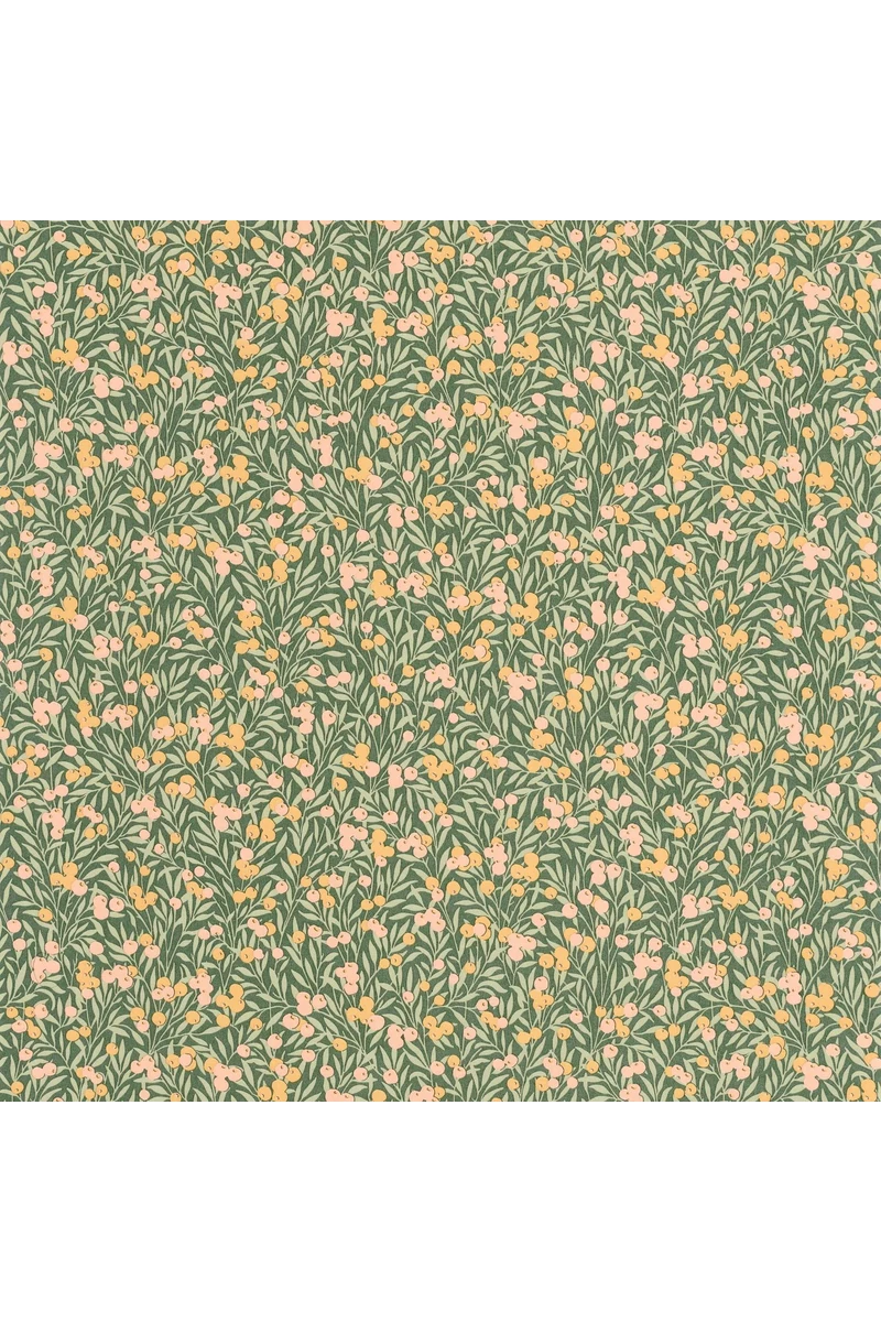 Casadeco Színes bogyós romantikus zöld vlies tapéta Cherry Vert/Nude 53 cm X 10 m