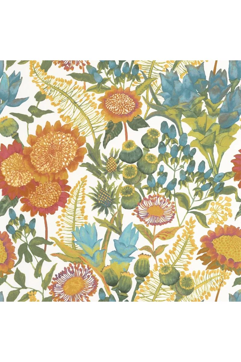 Casadeco Napraforgós elegáns zöld-piros vlies tapéta Saint-Paul De Vence Vert Foret/Fuchsia 53 cm X 10 m