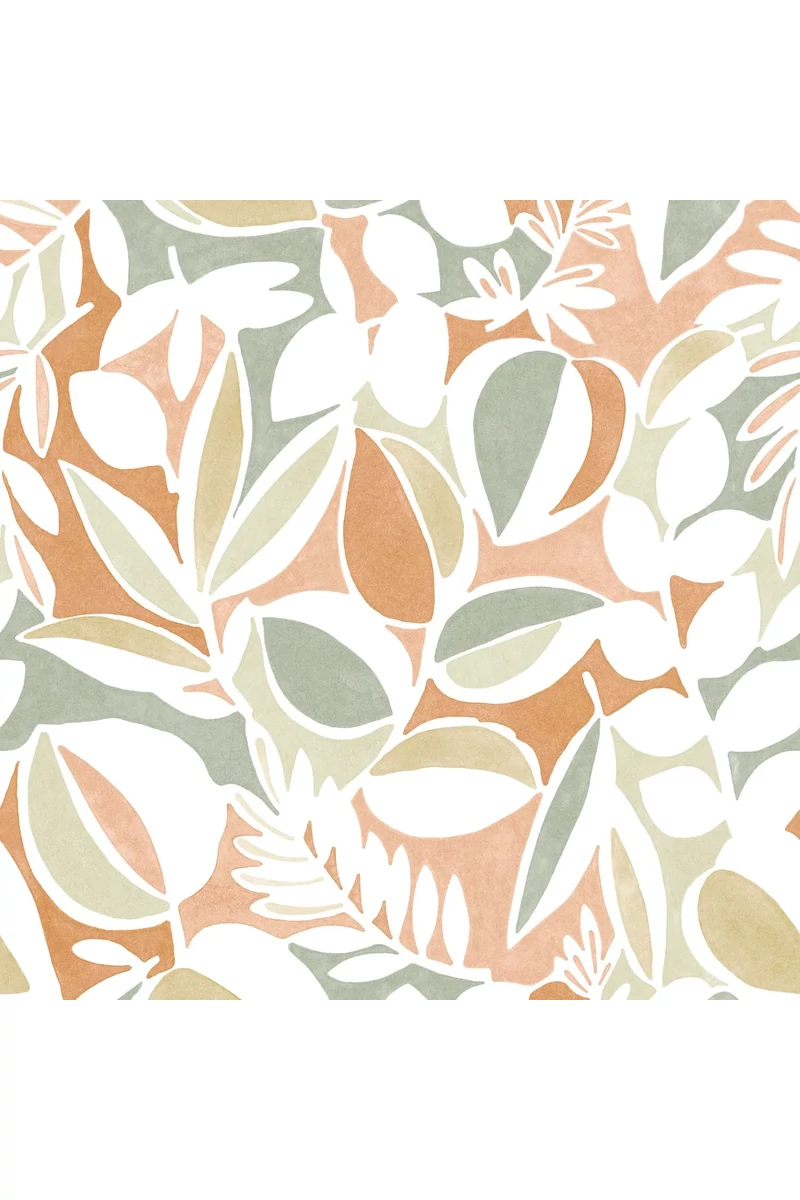 Casadeco Nagyméretű levélmintás terrakotta-zöld vlies poszter tapéta Place Des Lices Terracotta/Pin
