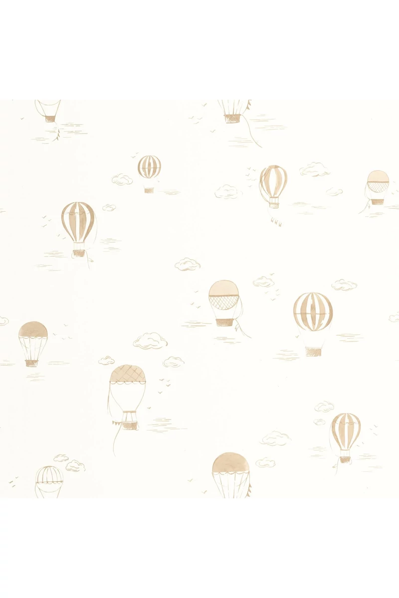 Casadeco Hőlégballonos barna-fehér vlies tapéta Balloons In The Clouds Camel 53 cm X 10 m