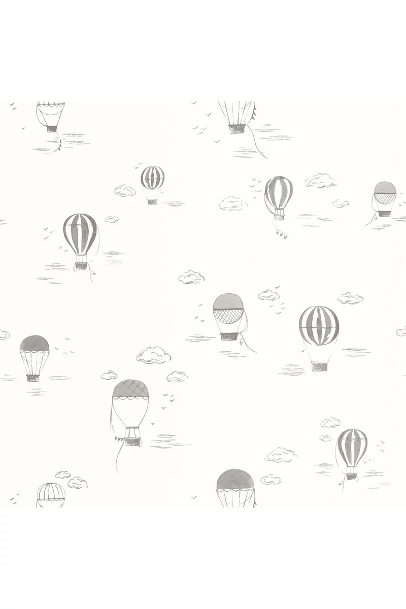 Casadeco Hőlégballonos szürke-fehér vlies tapéta Balloons In The Clouds Anthracite 53 cm X 10 m