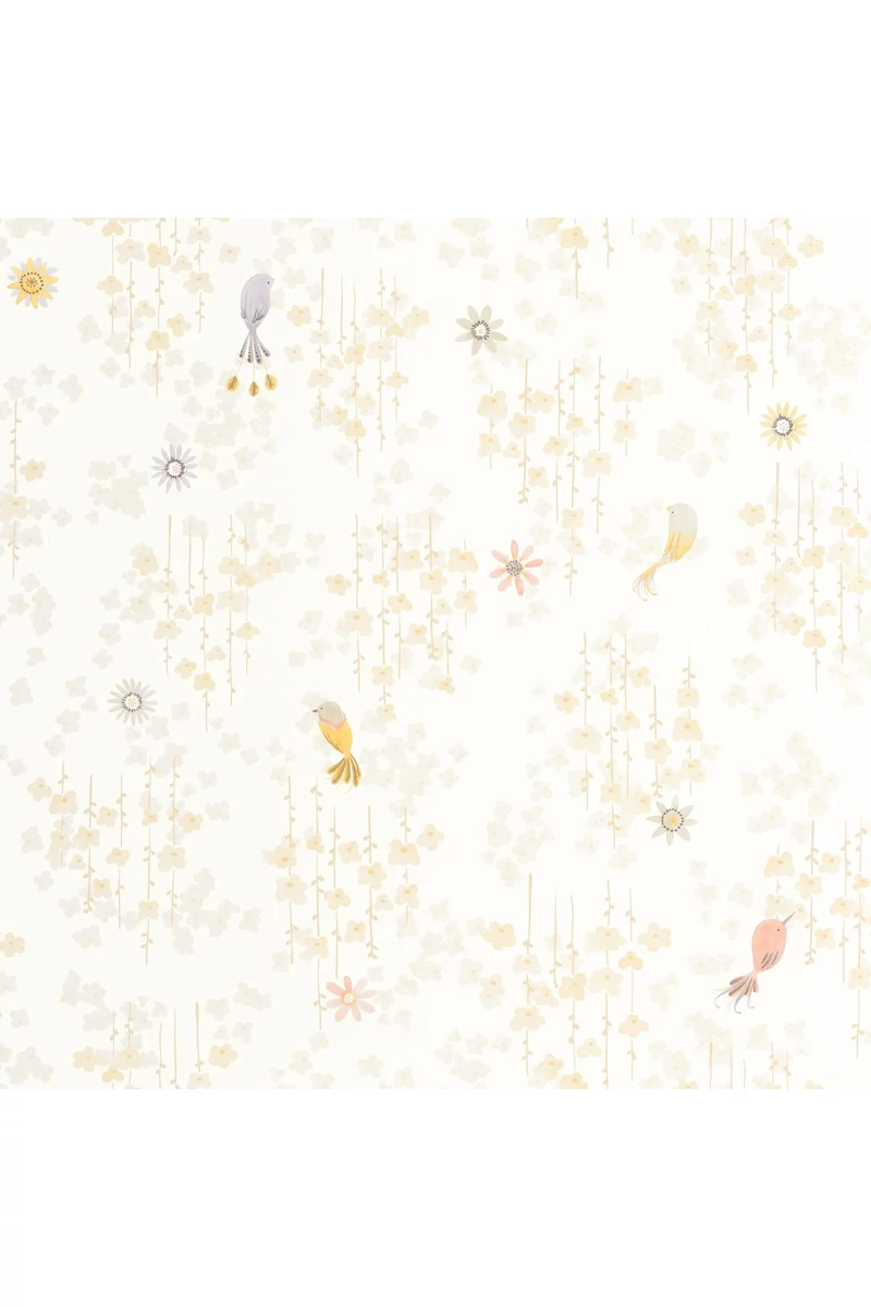 Casadeco Apró madár mintás drapp vlies tapéta Tropical Birds Naturel 53 cm X 10 m