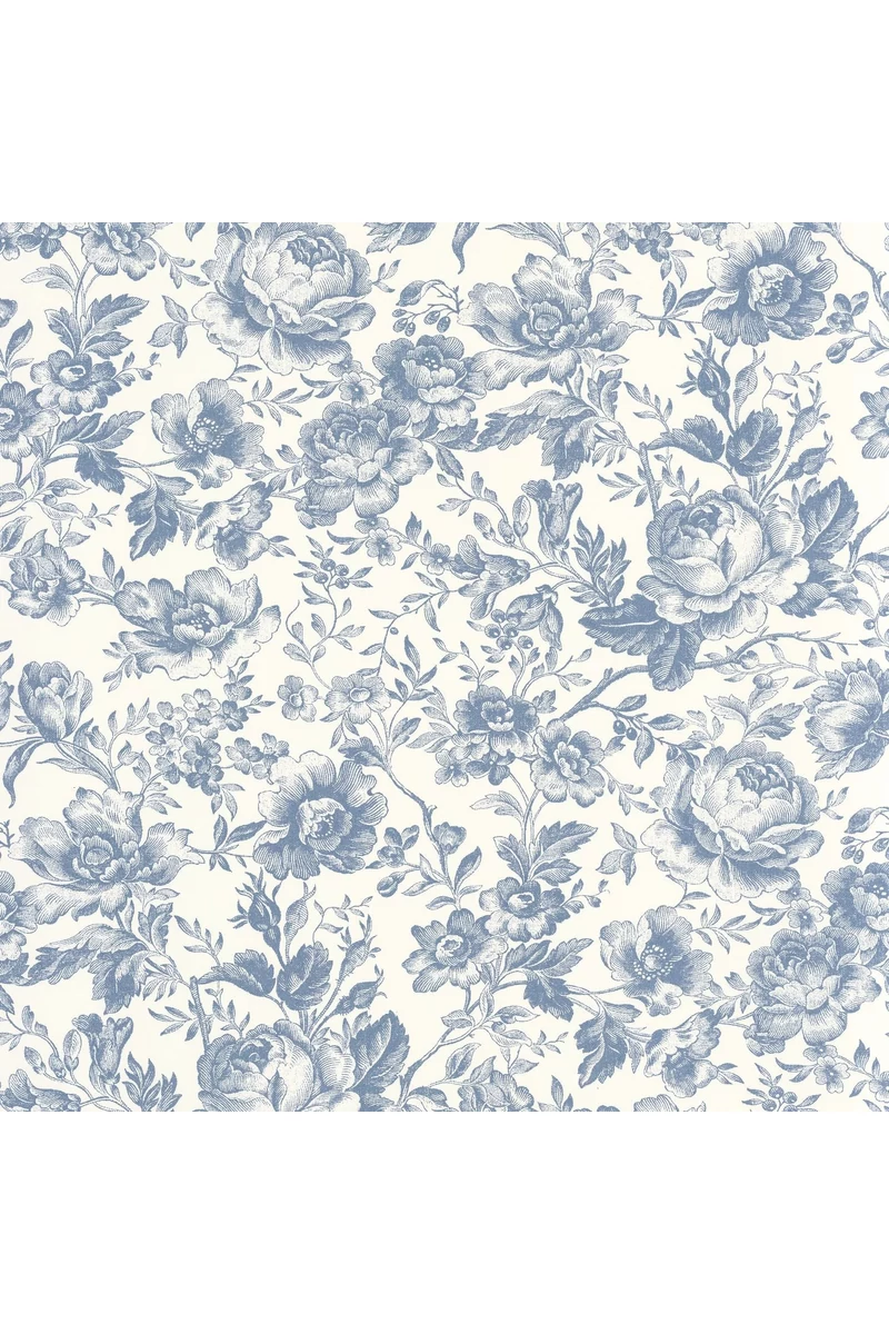 Casadeco angol rózsás kék vlies tapéta Celestine Bleu Encre 53 cm X 10 m