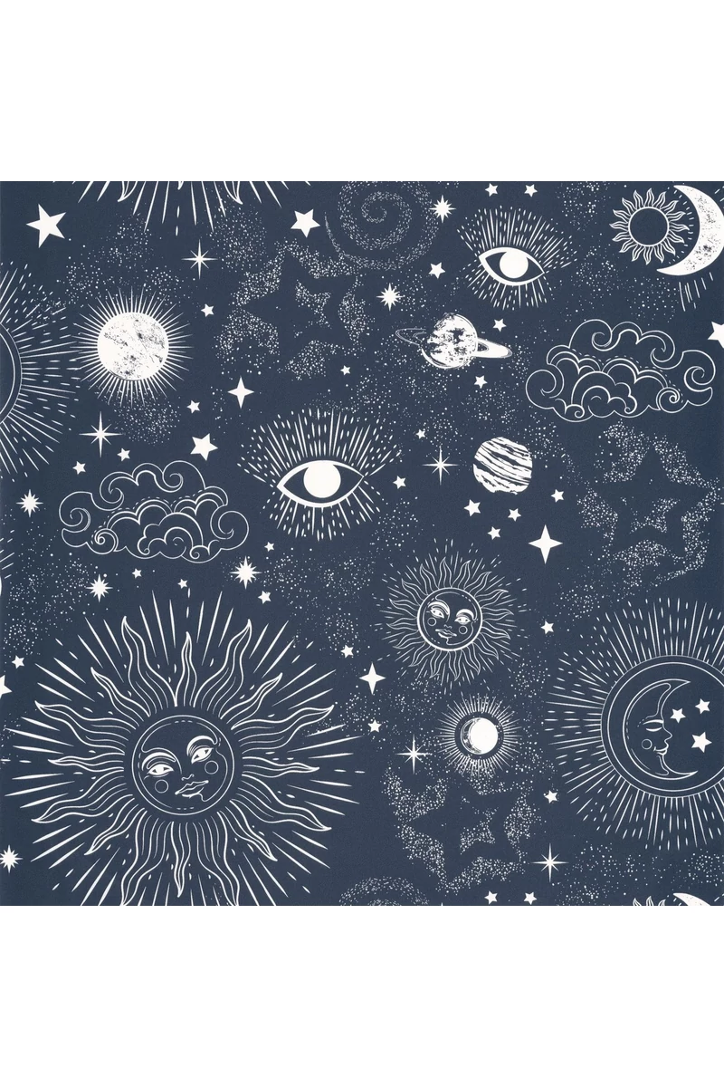 Caselio Naprendszeres sötétkék vinyl tapéta Live Your Dreams Bleu Nuit 53 cm X 10 m