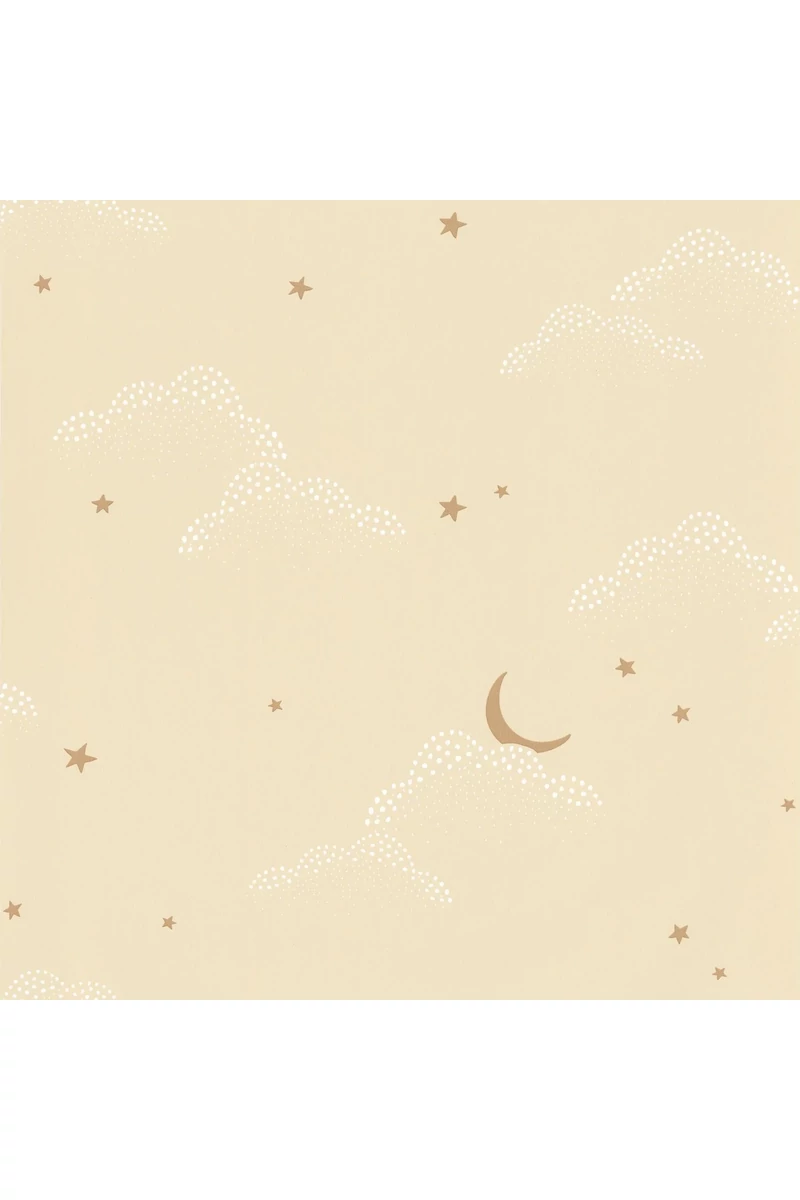 Caselio Felhő mintás bézs vlies tapéta csillagokkal S'Evader Beige Camel 53 cm X 10 m