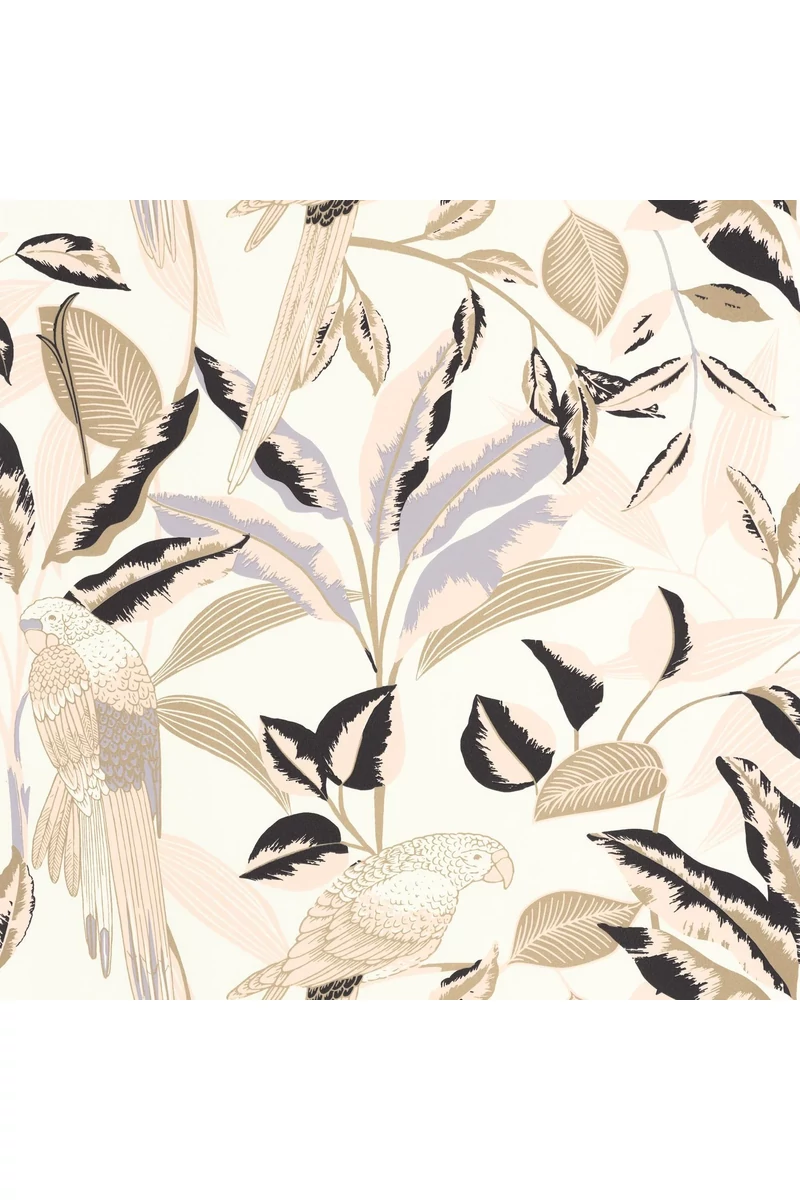 Caselio Egzotikus papagáj mintás fekete-arany vinyl tapéta Gary Noir Or 53 cm X 10 m