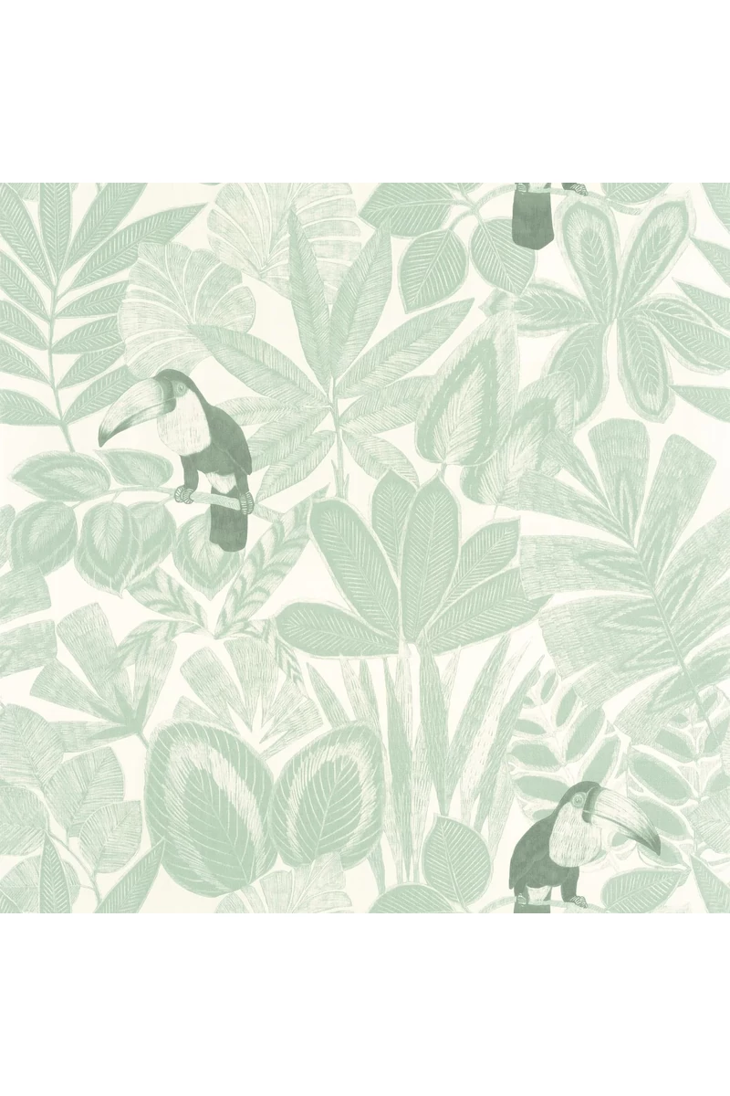 Caselio Egzotikus levél mintás kékes zöld vinyl tapéta madárral Rio Vert D'Eau 53 cm X 10 m