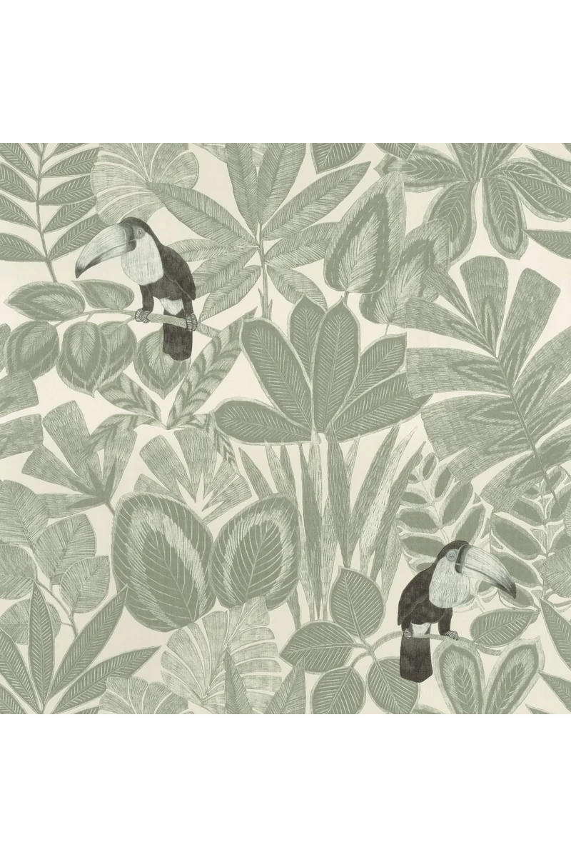 Caselio Egzotikus levél mintáskeki  zöld vinyl tapéta madárral Rio Vert Kaki 53 cm X 10 m