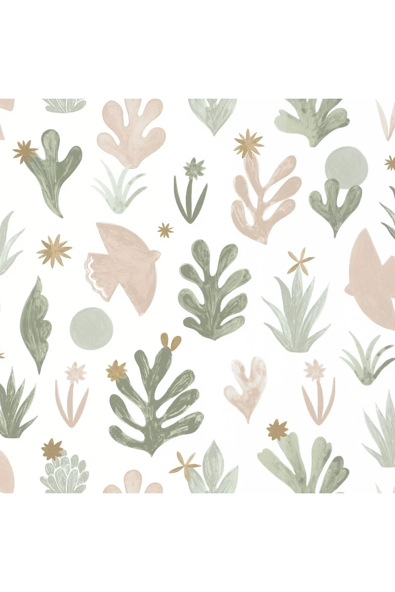 Caselio Madár mintás vidám zöld-bézs vlies tapéta Liberte Kaki Beige Dore 53 cm X 10 m