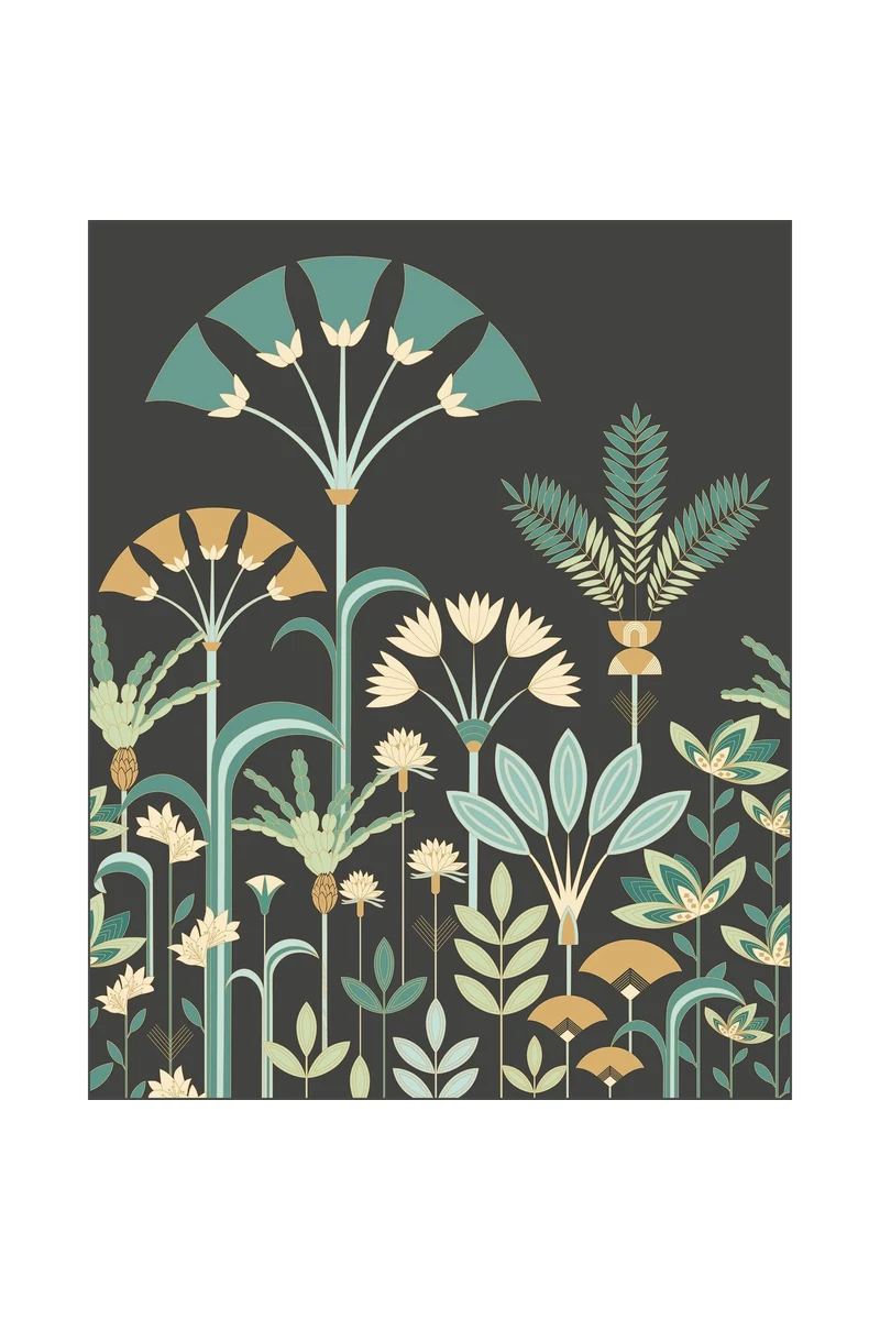 Caselio Art deco stílusú kék-fehér vlies poszter tapéta Luxuriance Vert 50 cm X 3 m