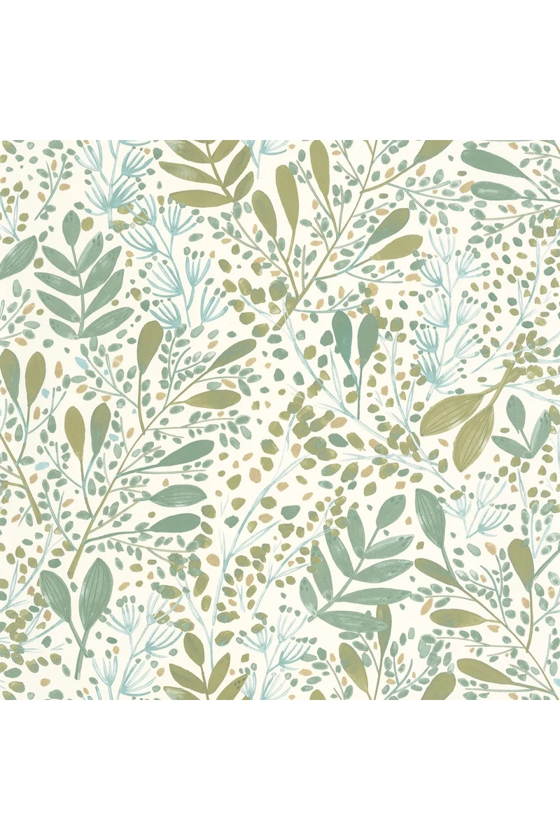 Caselio Modern levél mintás zöld-barna vinyl tapéta Green Life Joy Vert Mousse Or 53 cm X 10 m