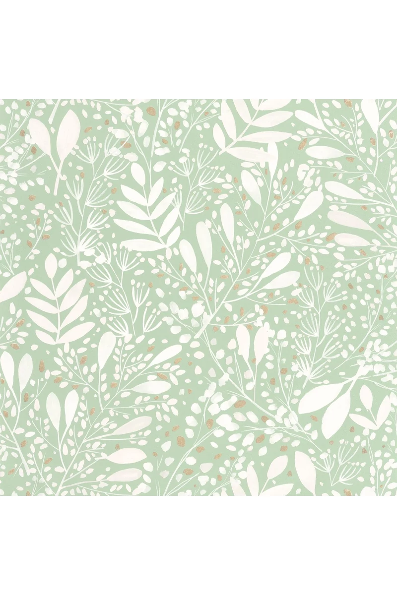 Caselio Modern levél mintás zöld vinyl tapéta Green Life Joy Vert D'Eau Or 53 cm X 10 m