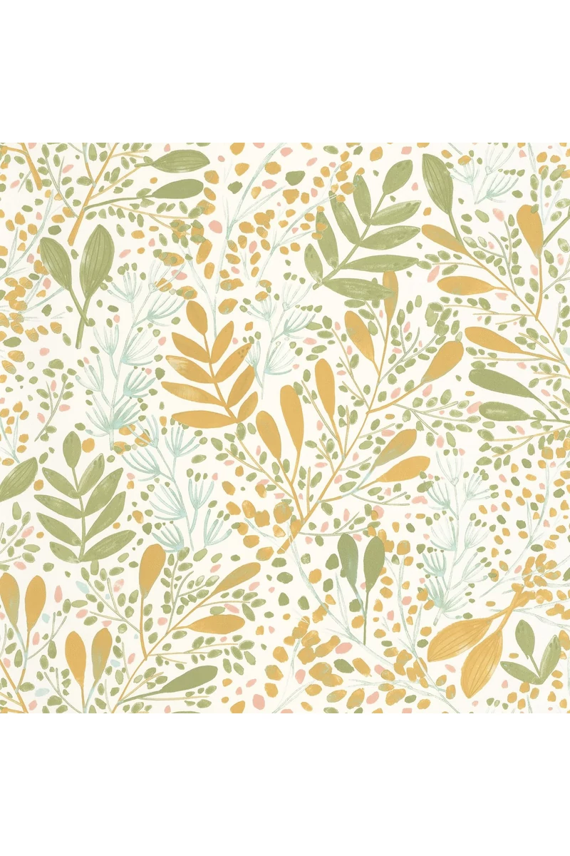 Caselio Modern levél mintás zöld-sárga vinyl tapéta Green Life Joy Vert Orange 53 cm X 10 m