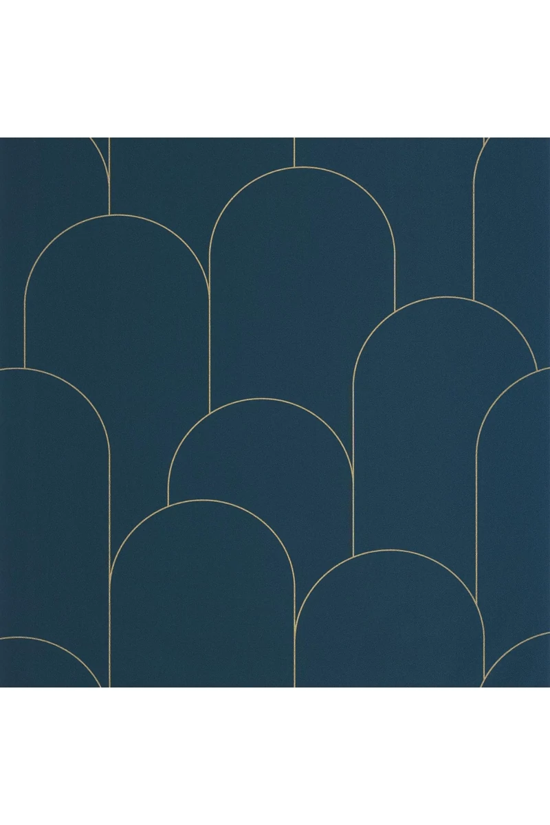 Caselio Elegáns art deco sötétkék vinyl tapéta Ornament Blue Nuit Dore 53 cm X 10 m