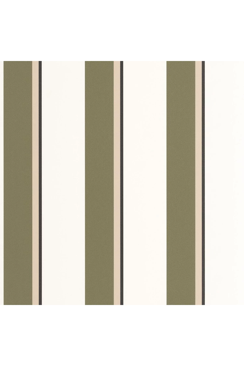 Caselio Elegáns csíkos zöld vinyl tapéta fekete szegéllyel Linear Vert Kaki 53 cm X 10 m