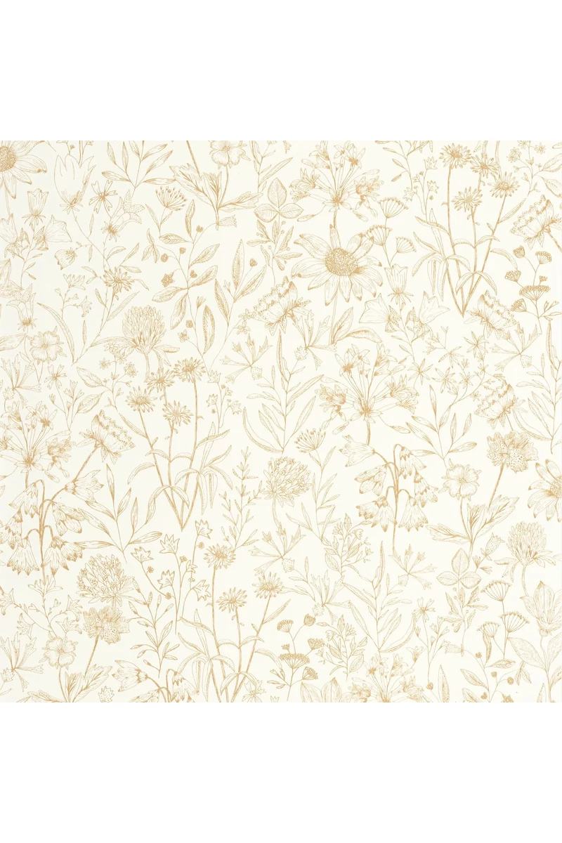 Caselio Romantikus vadvirágos sárga vinyl tapéta Jardin De Giverny Blanc Or 53 cm X 10 m