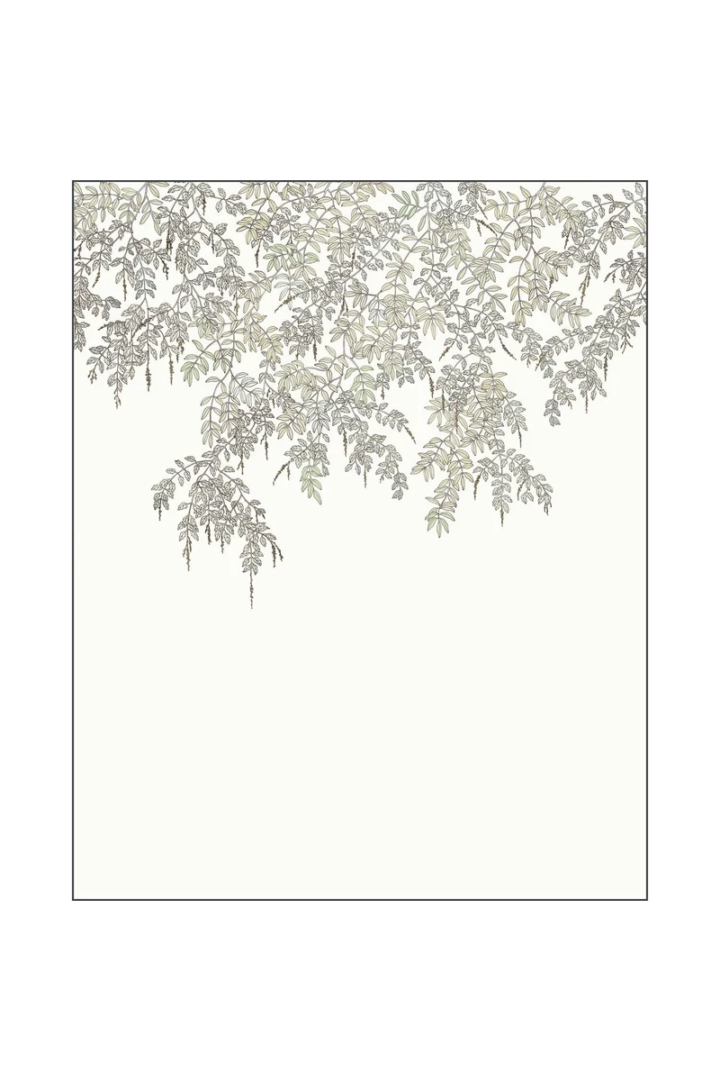 Caselio Elegáns zöld-fehér levél mintás vlies poszter tapéta Falling Petals Vert D'Eau 50 cm X 3 m