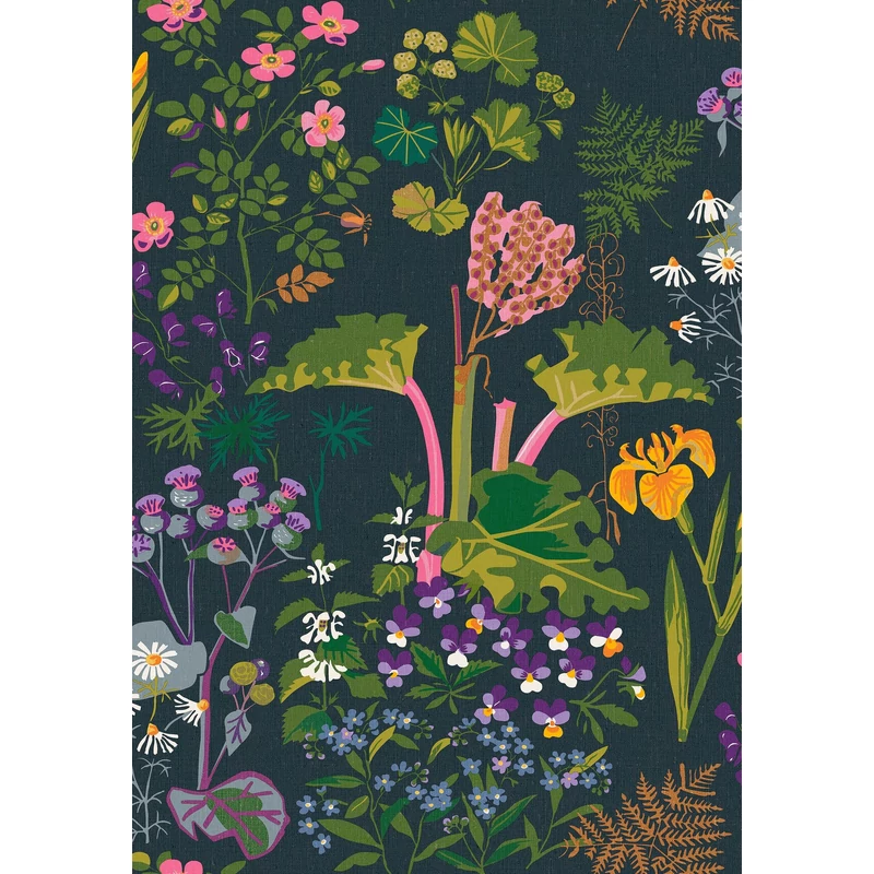 Boras Virágos modern sötétkék vlies tapéta Gocken Jobs Rabarber Multi 53 cm X 10 m