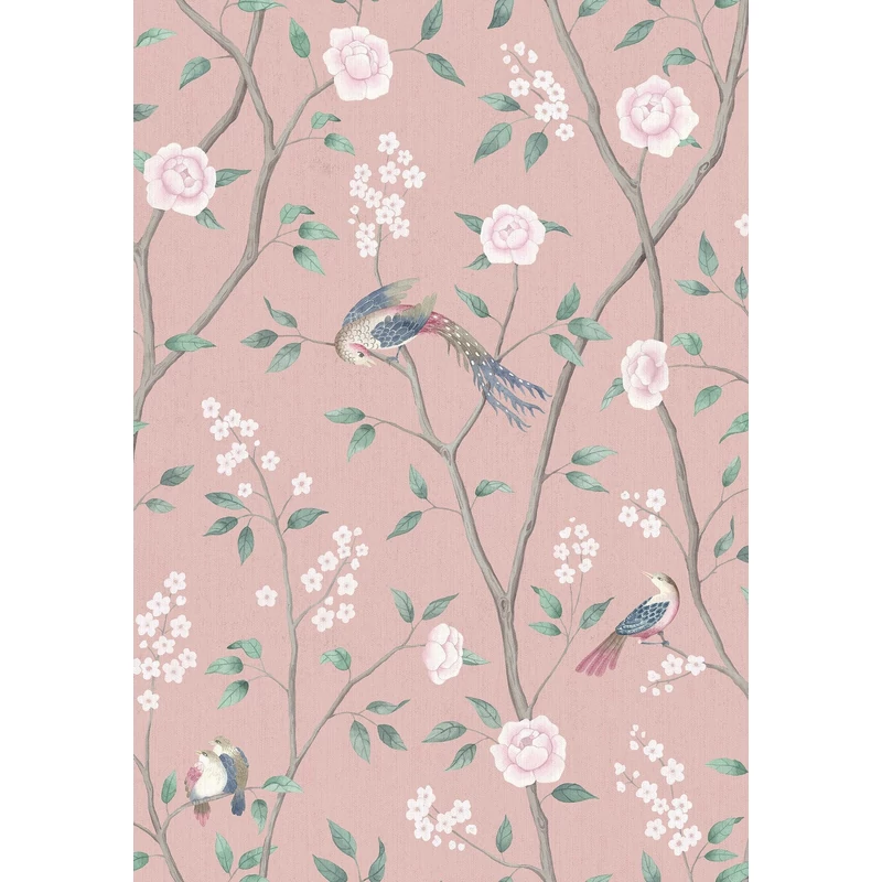Boras Romantikus madaras virágos rózsaszín vlies tapéta Paradise Birds Pink 53 cm X 10 m