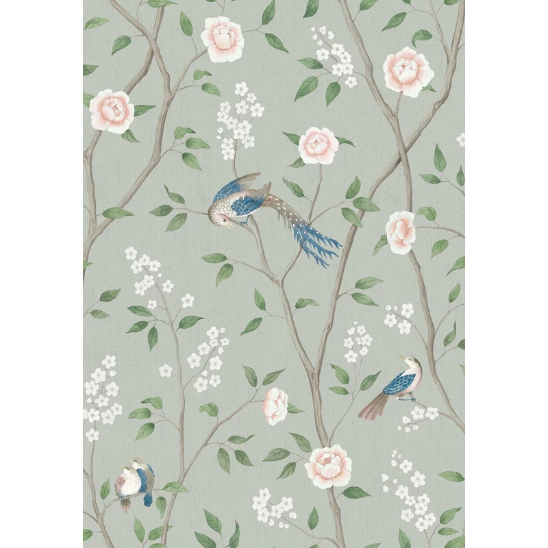 Boras Romantikus madaras virágos zöld vlies tapéta Paradise Birds Green 53 cm X 10 m