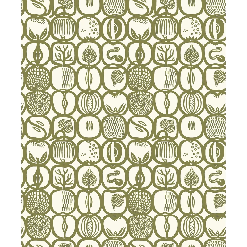 Boras Gyümölcs mintás retro zöld vlies tapéta Stig Lindberg Fruktlåda Green 53 cm X 10 m