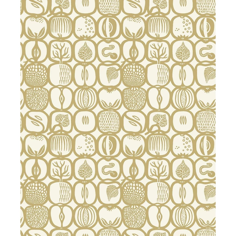 Boras Gyümölcs mintás retro sárga vlies tapéta Stig Lindberg Fruktlåda Yellow 53 cm X 10 m