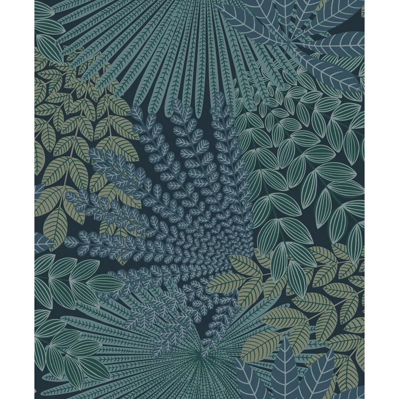 Boras Egzotikus levél mintás kék vlies tapéta Velvet Leaves Blue 53 cm X 10 m