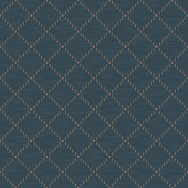 Boras Klasszikus rácsos kék vlies tapéta Golden Trellis Blue 53 cm X 10 m