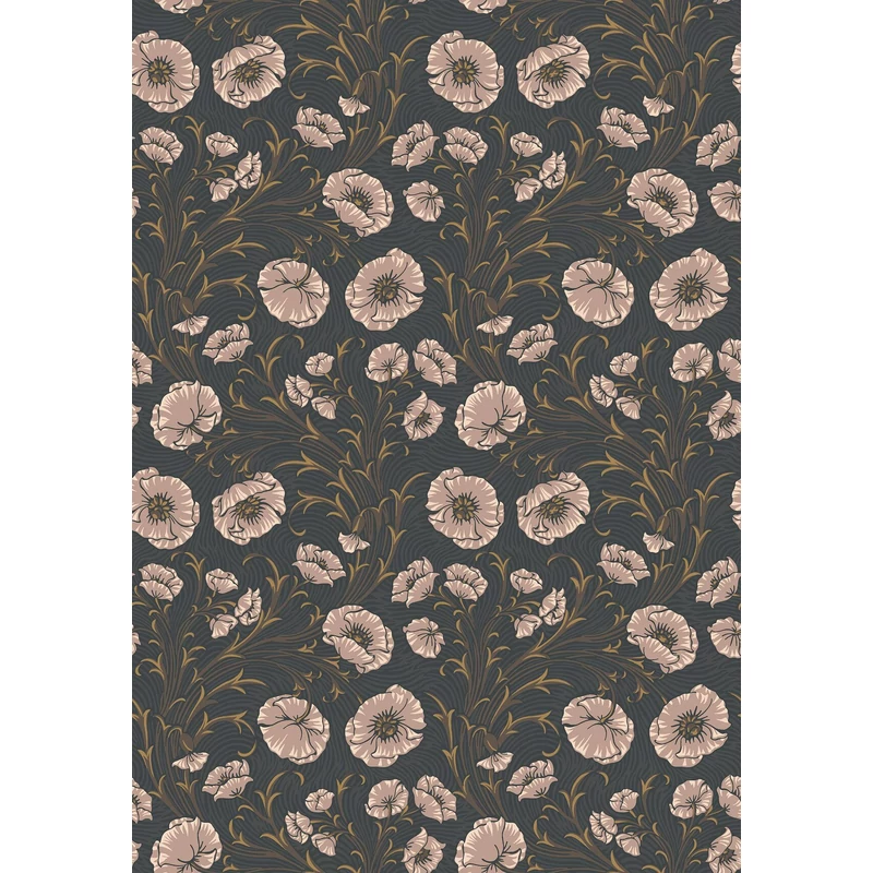 Boras Pipacsos romantikus fekete vlies tapéta Poppy Flow Black 53 cm X 10 m