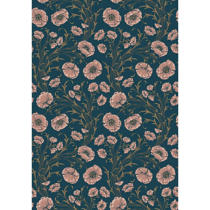 Boras Pipacsos romantikus kék vlies tapéta Poppy Flow Blue 53 cm X 10 m