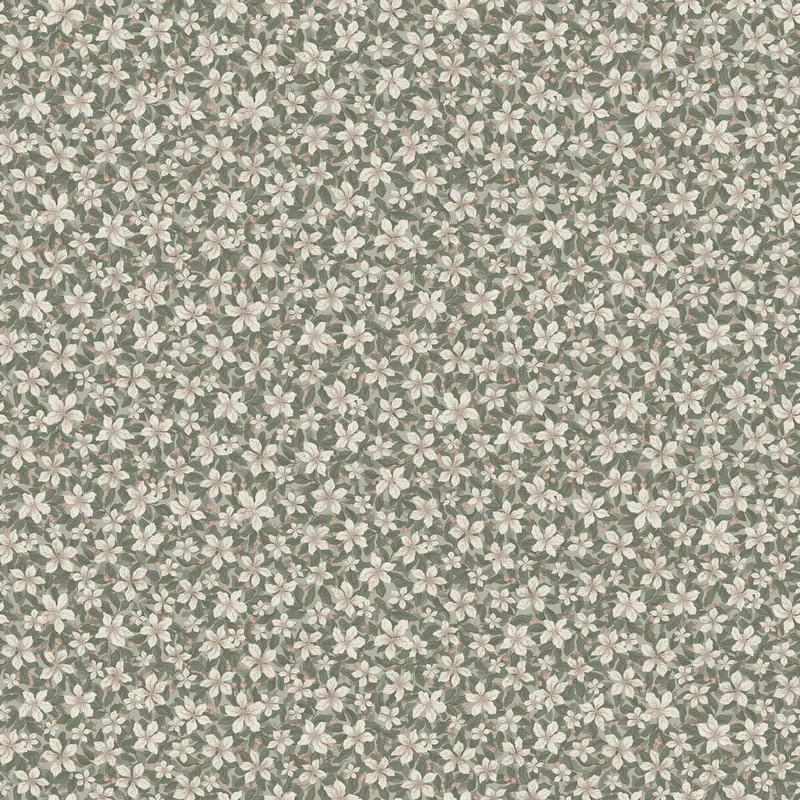 Boras Apró virágos zöld vlies tapéta Skogsblomst Green 53 cm X 10 m