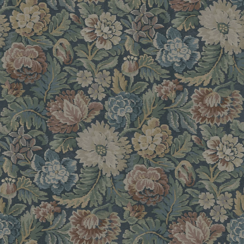 Boras Jacquard hatású virágos sötétzöld vlies tapéta Nightingale Garden Multi 53 cm X 10 m